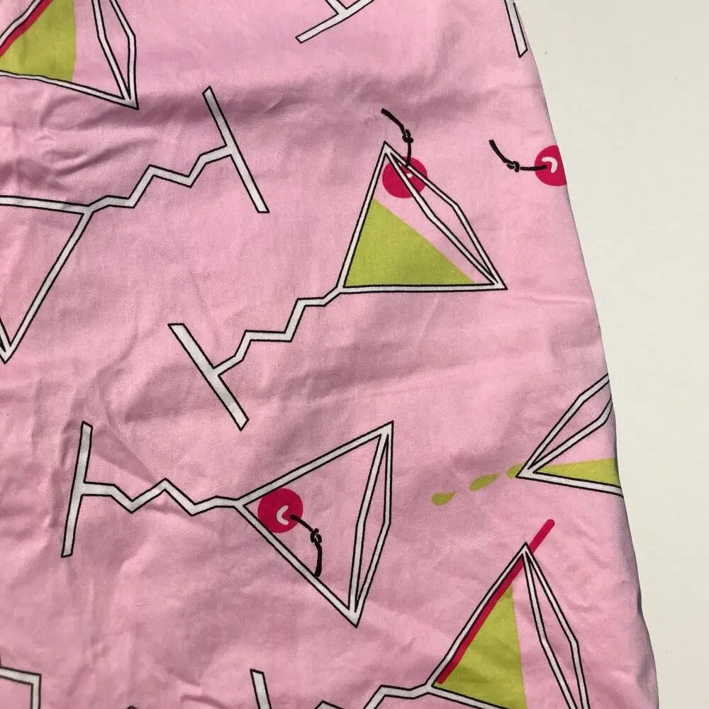 Vintage Y2K pink cocktail cherry print short skirt, eclectic 2000s party